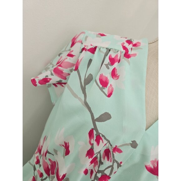Alex Marie Elise Mint Green Pink Floral Flutter Sleeves V-Neck Dress 12 Large L - Picture 4 of 13
